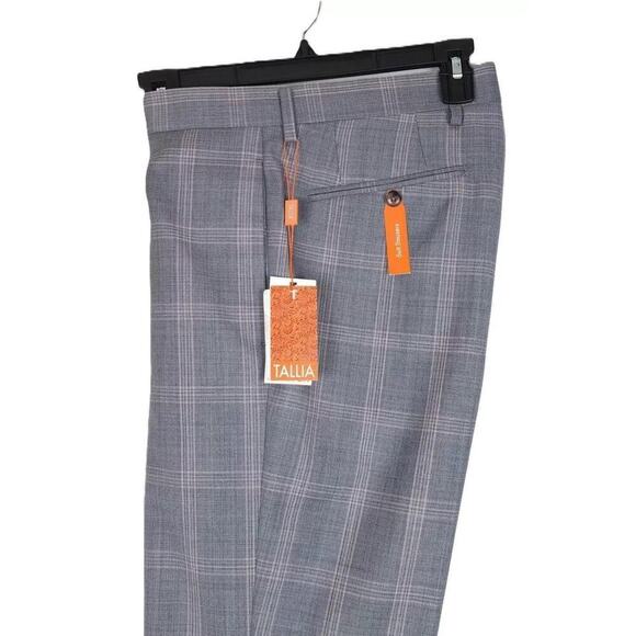 Tallia Men's Slim-Fit Stretch Wool Suit Pants Grey/Pink Plaid 30x30 NWT - Picture 1 of 4